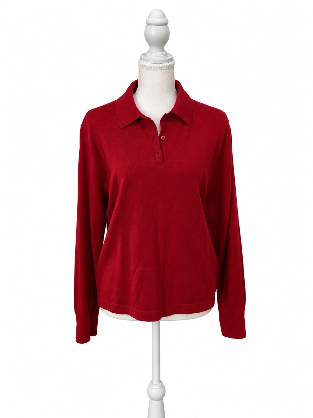 J.Crew Red Merino Wool Long Sleeve Polo Sweater Size Large